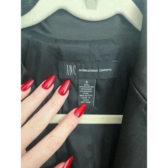 INC Black Satiny Trench Coat Size Small​​​​​​​​​​​​​ - Picture 4 of 7